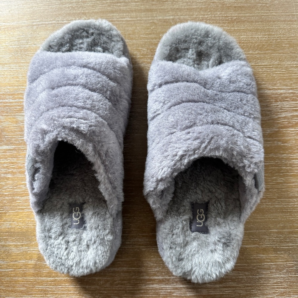 UGG Gray Fluffy Slippers